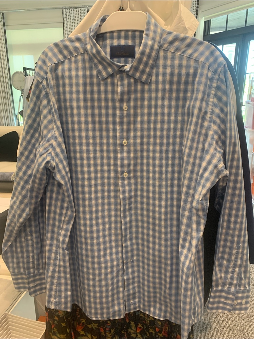 David Donahue Light Blue and White Gingham Dress Shirt. XL